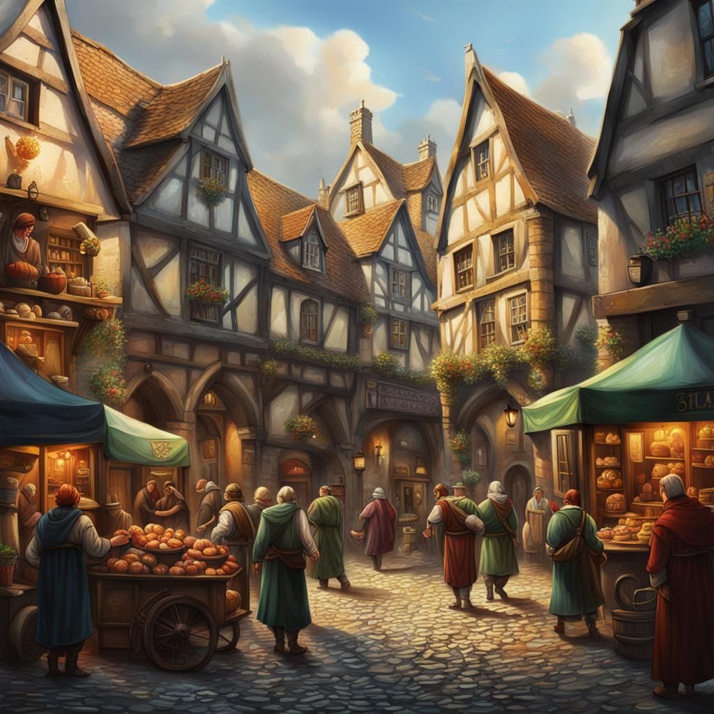 A realistic looking photo quality medieval Irish town with t...