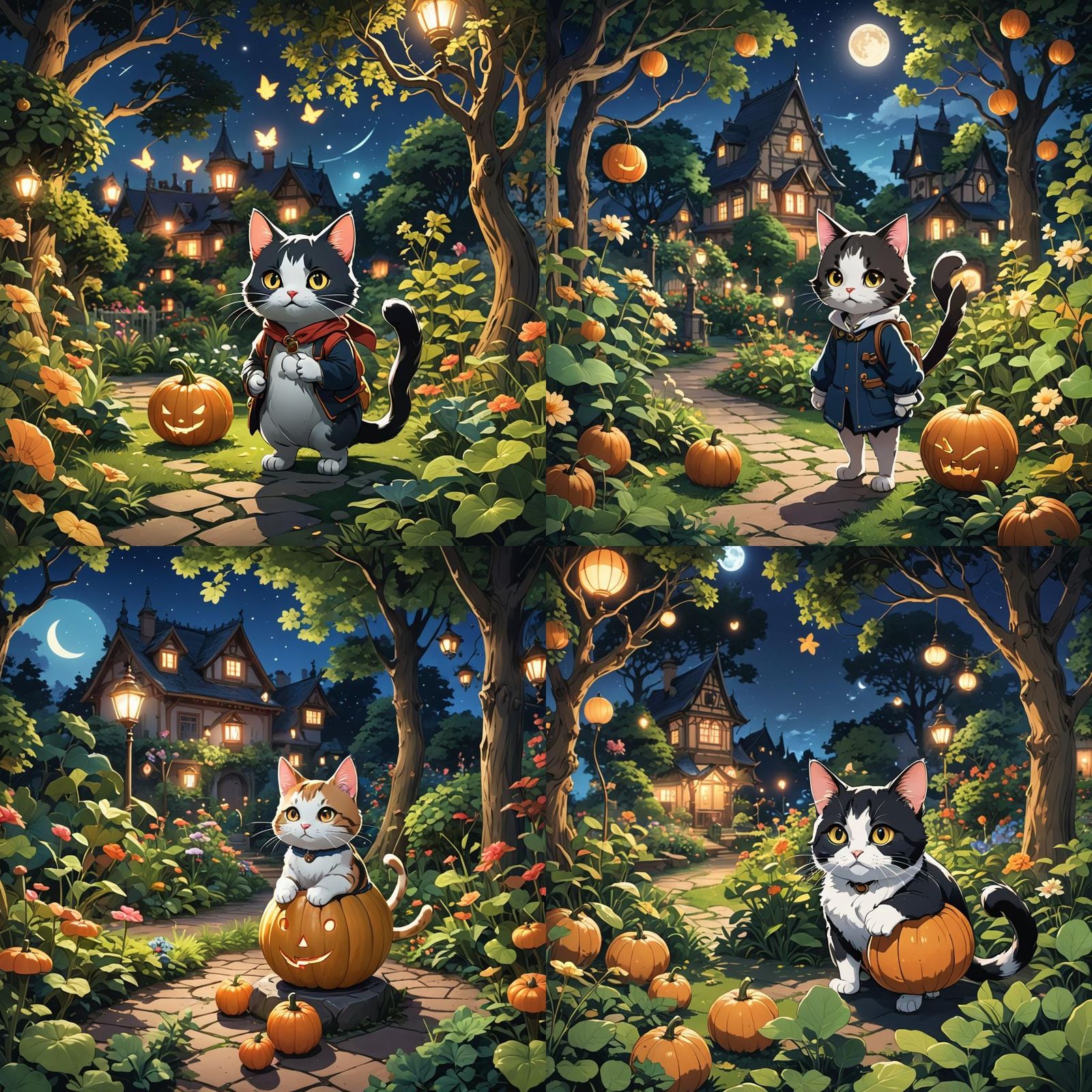 Magic gourd with cat ears hunting mice in the beautiful nigh...