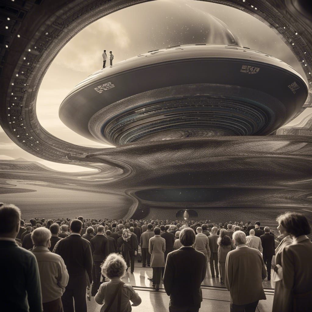 People watching a Starship's elegant descent, a mesmerized c...