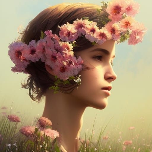 Girl with a bouquet of flowers