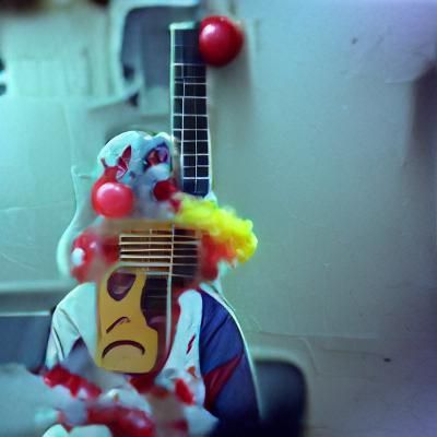 Sad clown playing the guitar #film