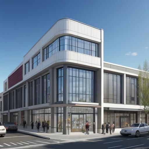 Small mall elevation, down town, modern simple, large window...