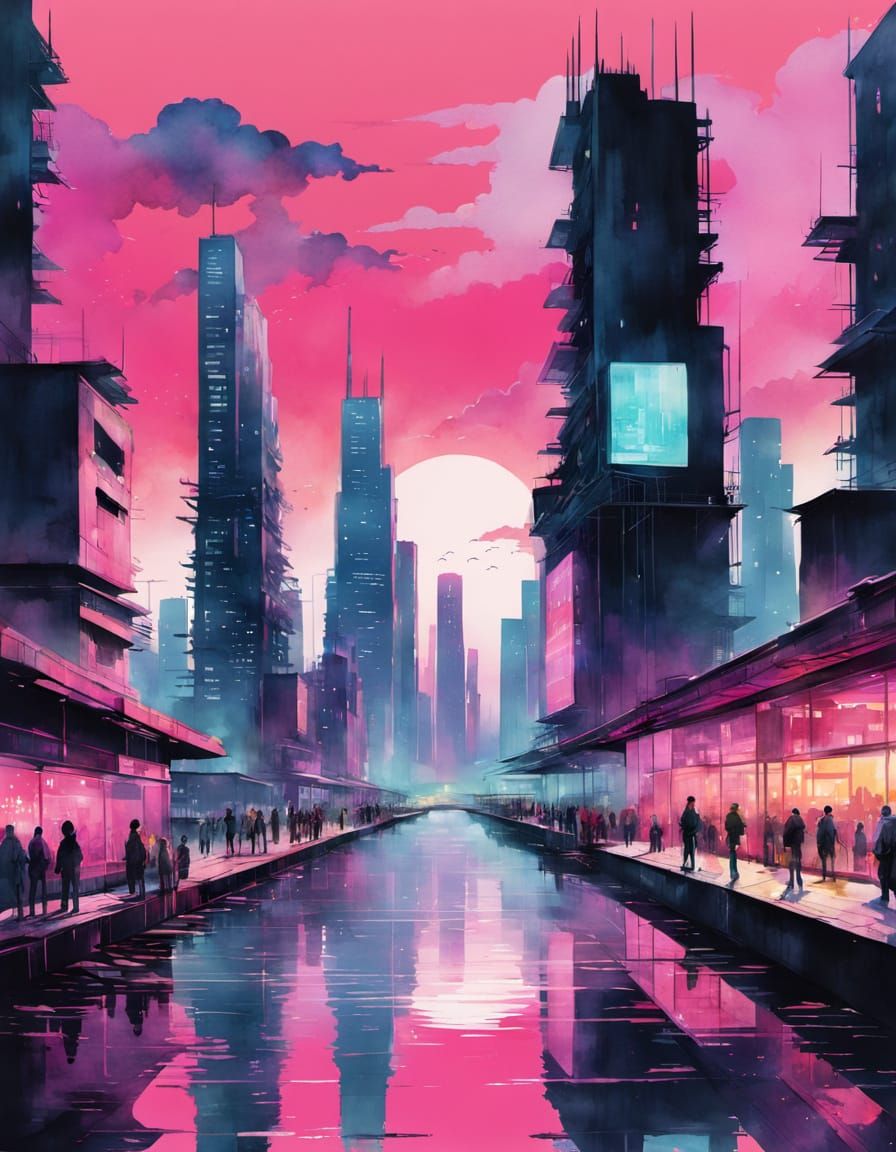 Cyberpunk downtown