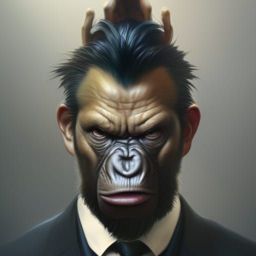 Ape in suit, 16D lighting, surreal fantasy art,16D detailed ...