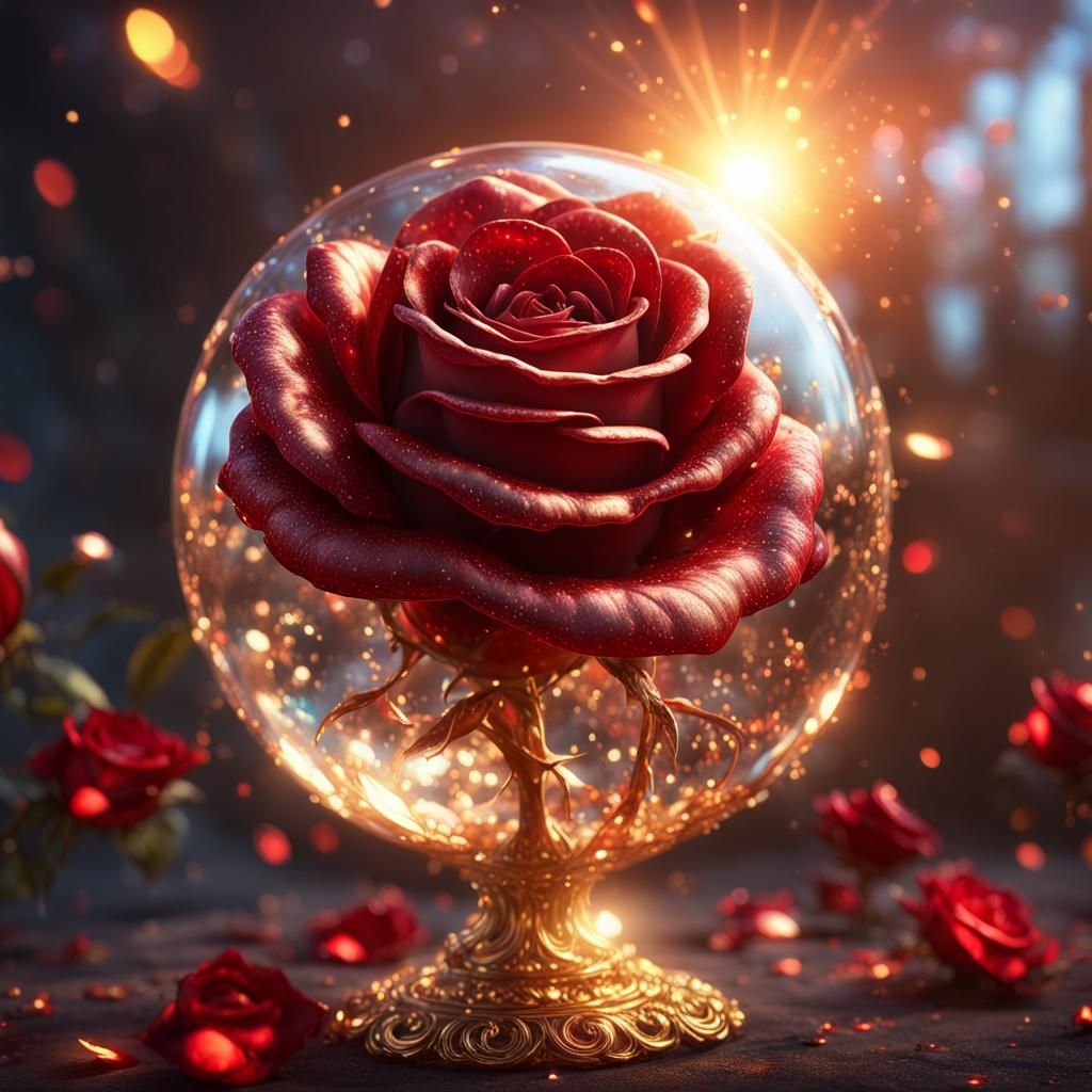 Gorgeous big glass crimson rose, with an iridescent glow, go...