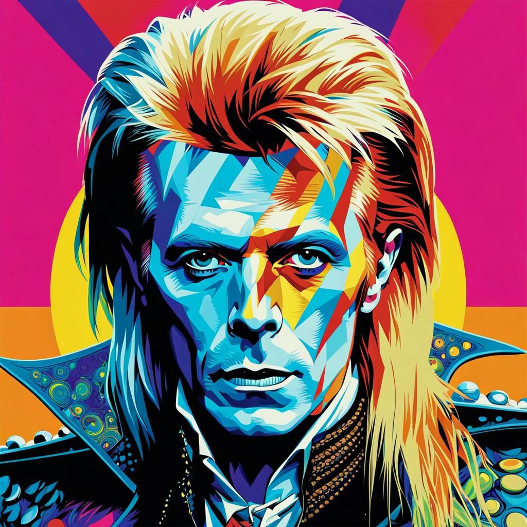 David Bowie in his role as Jareth the goblin king from the film labyrinth,  by @whiterose