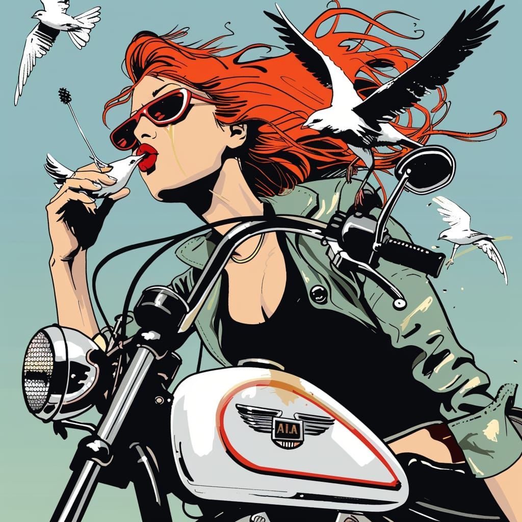 Feeding birds on motorcycle