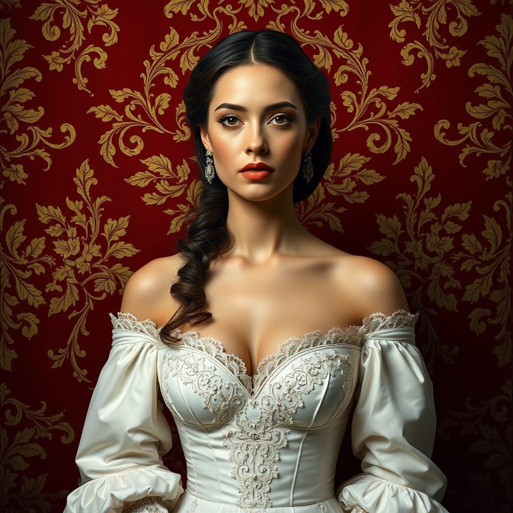 Regal Renaissance Beauty in Lavish Burgundy Setting