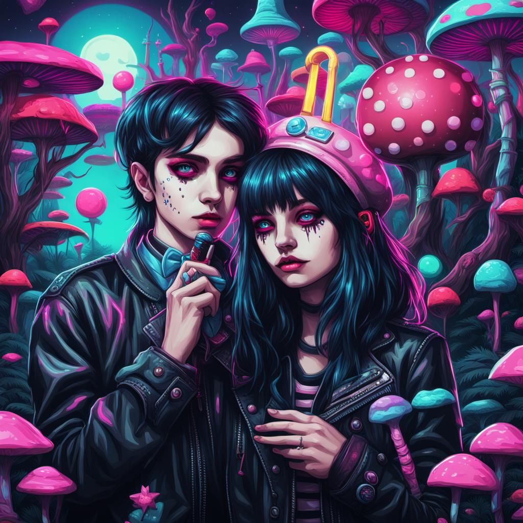 Emo in wonderland synthwave neon retro
