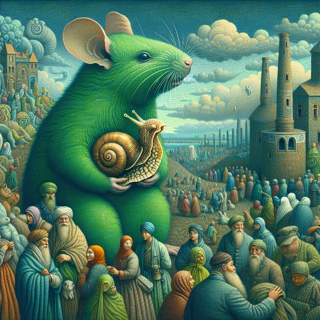 Kindergarten Rhyme - A green mouse running in the grass, dip...