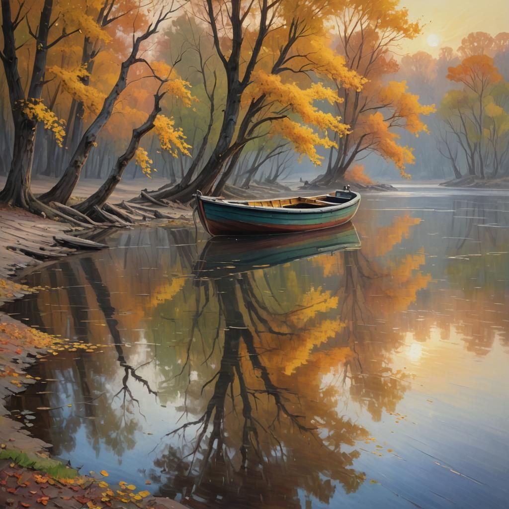 a yellow river that winds far away, on the banks grow trees ...