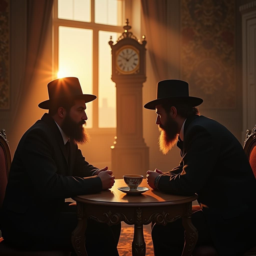Traditional Hasidic Jews in Warm Sunset Glow