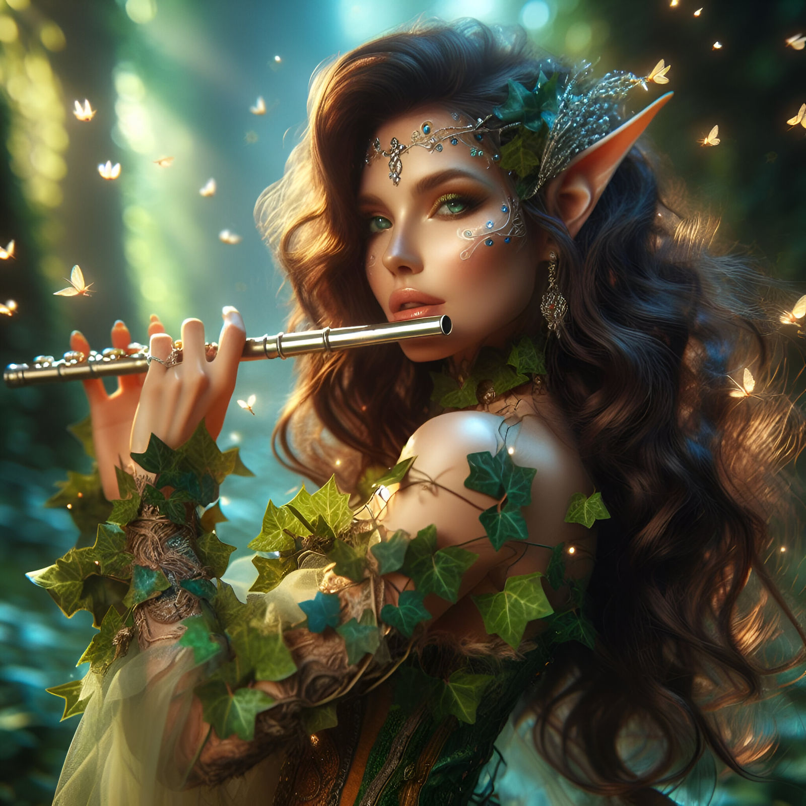Mesmerizing Elf playing flute