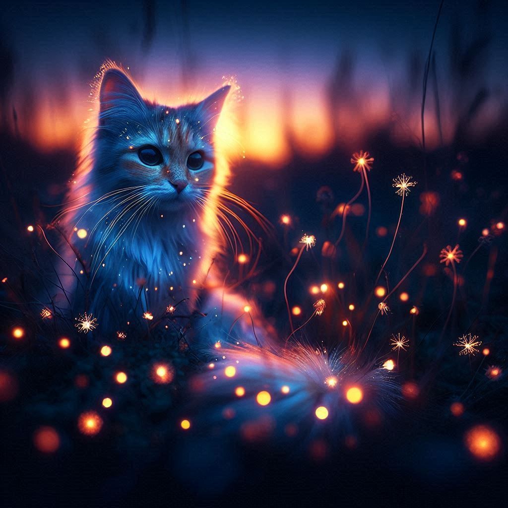 Glowing cat in the dusk