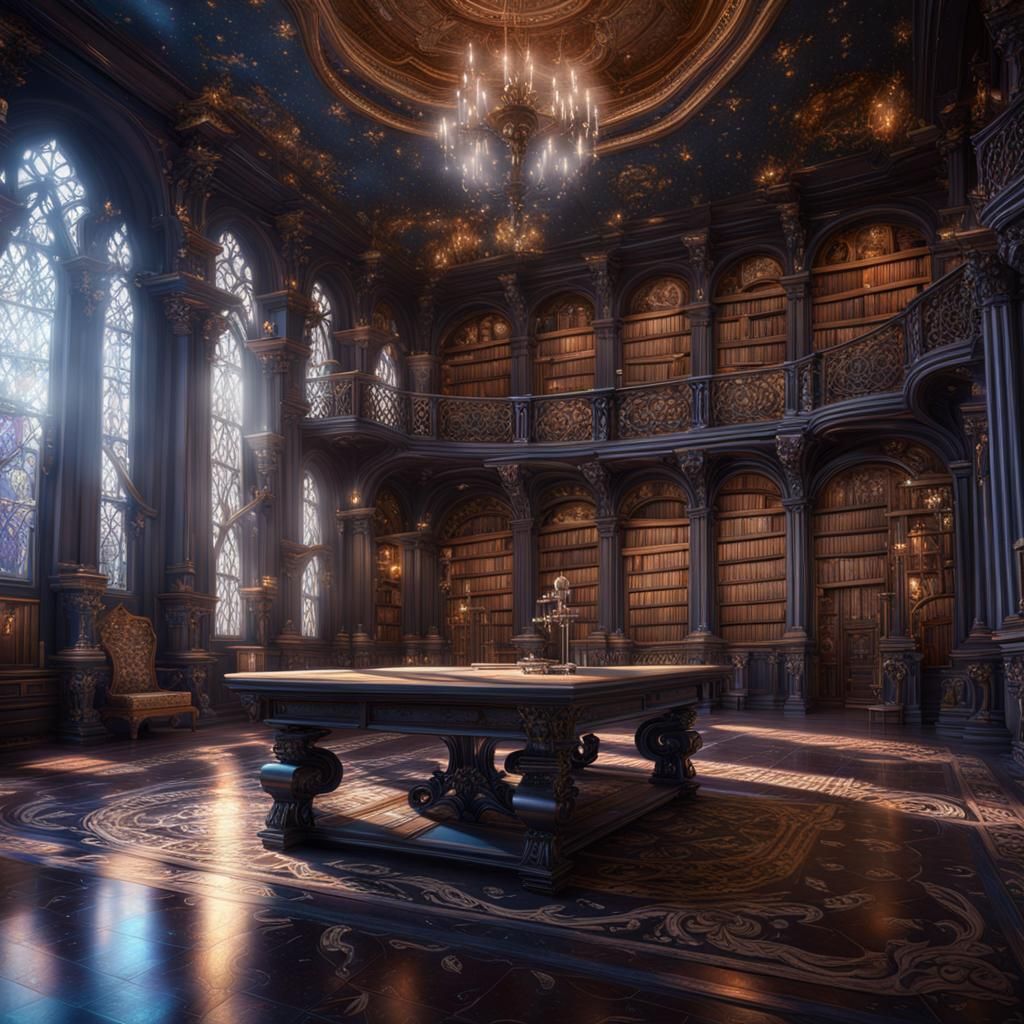 Large Galaxy inspired gothic rococo Library with reflective ...