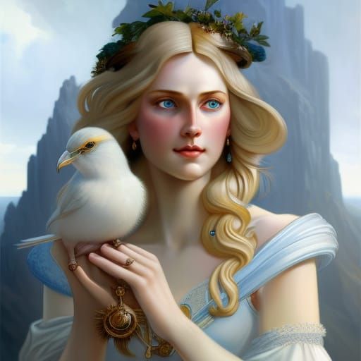 Scandinavian maid with bird - AI Generated Artwork - NightCafe Creator