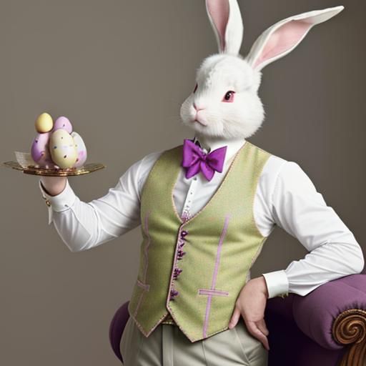 The Easter Bunny is a dapper fellow, he decorates rococo egg...