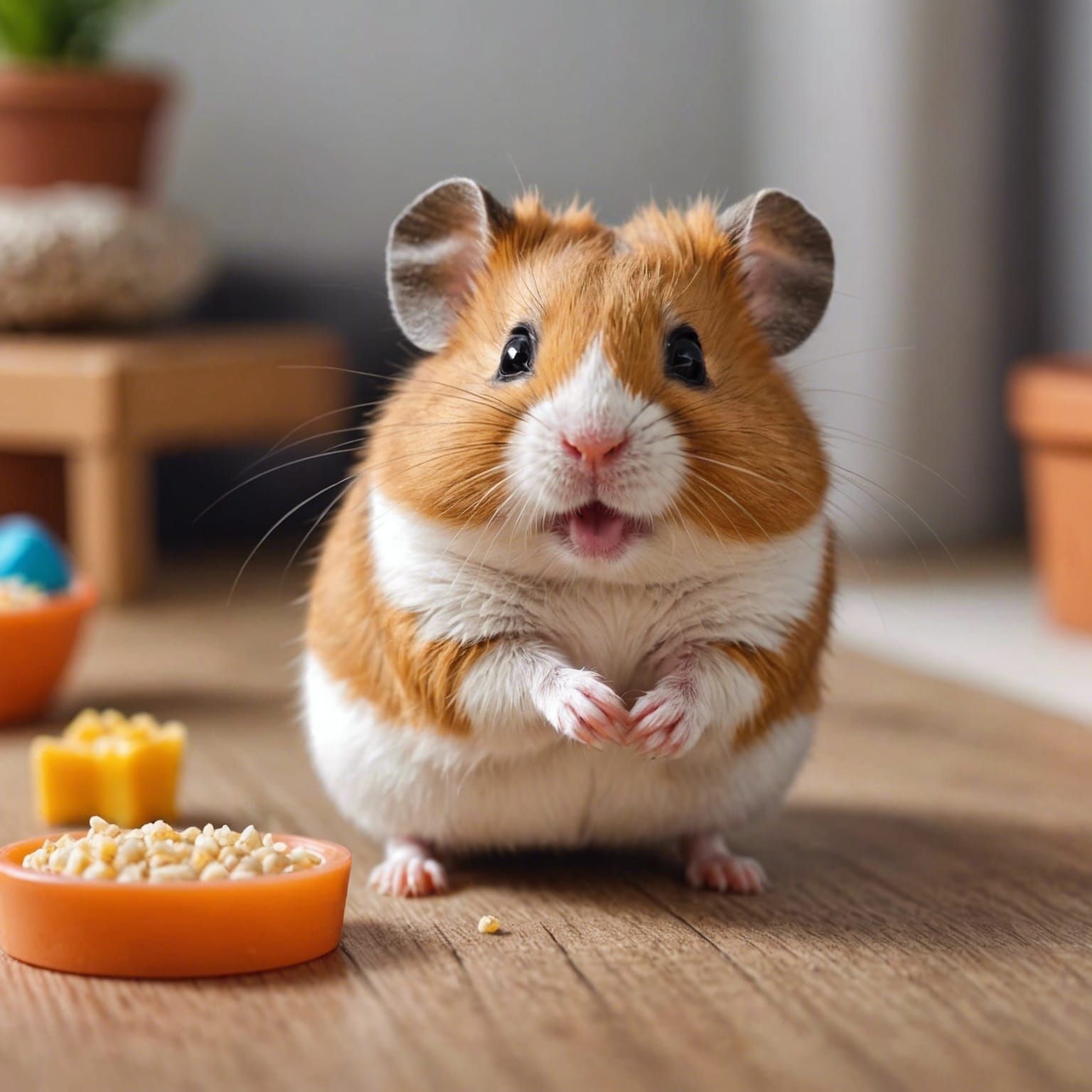 tiny cute hamster happy at home