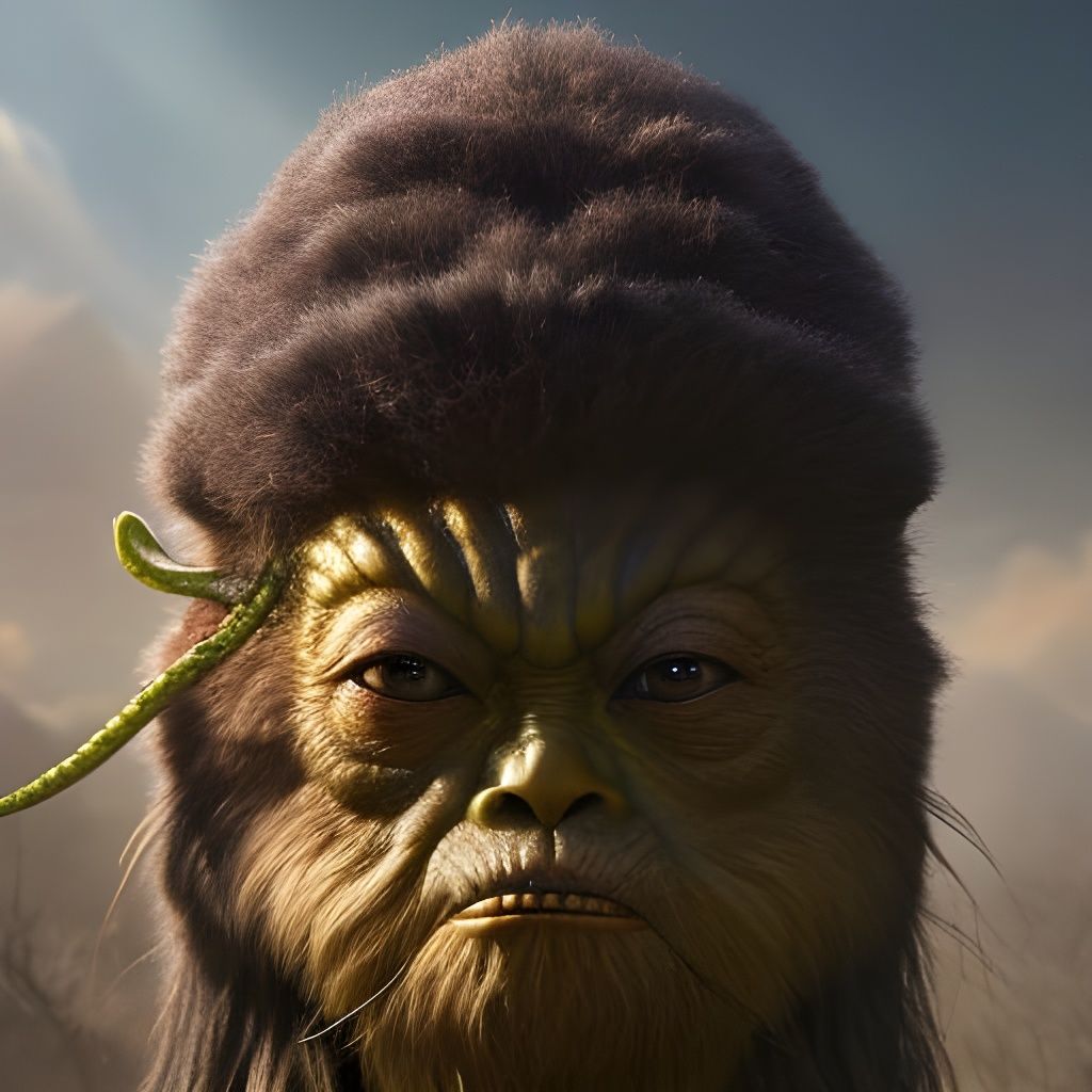 Psychotic Wookie Yoda in Voodoo Costume, Fantasy Art