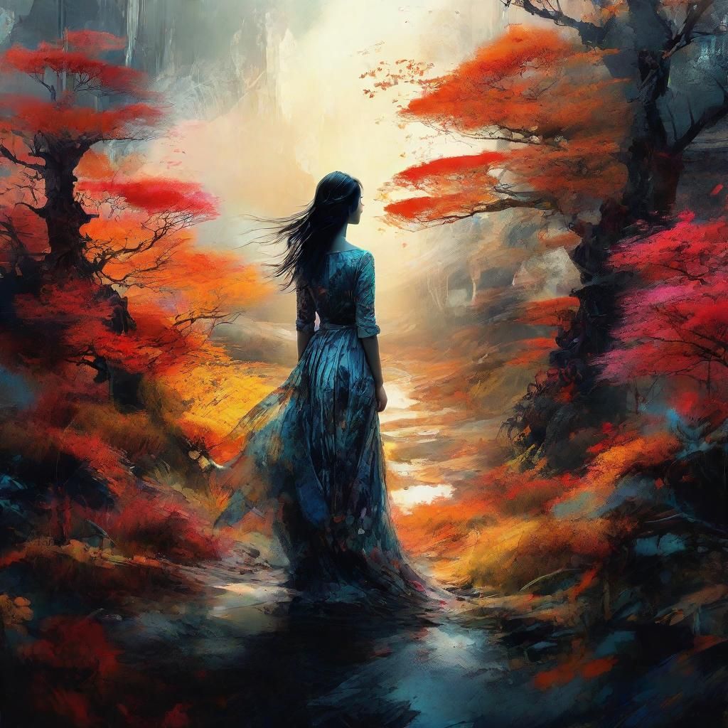 Dreamlike Landscape with Woman in Surreal Digital Art