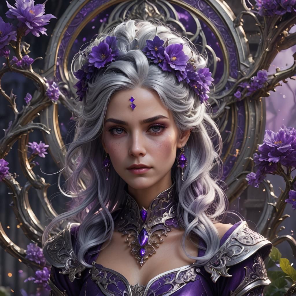 Silver hair purple lady