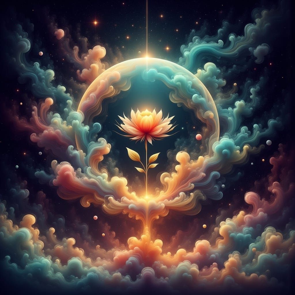 Ethereal Orb Gazing at Rose in Cosmos