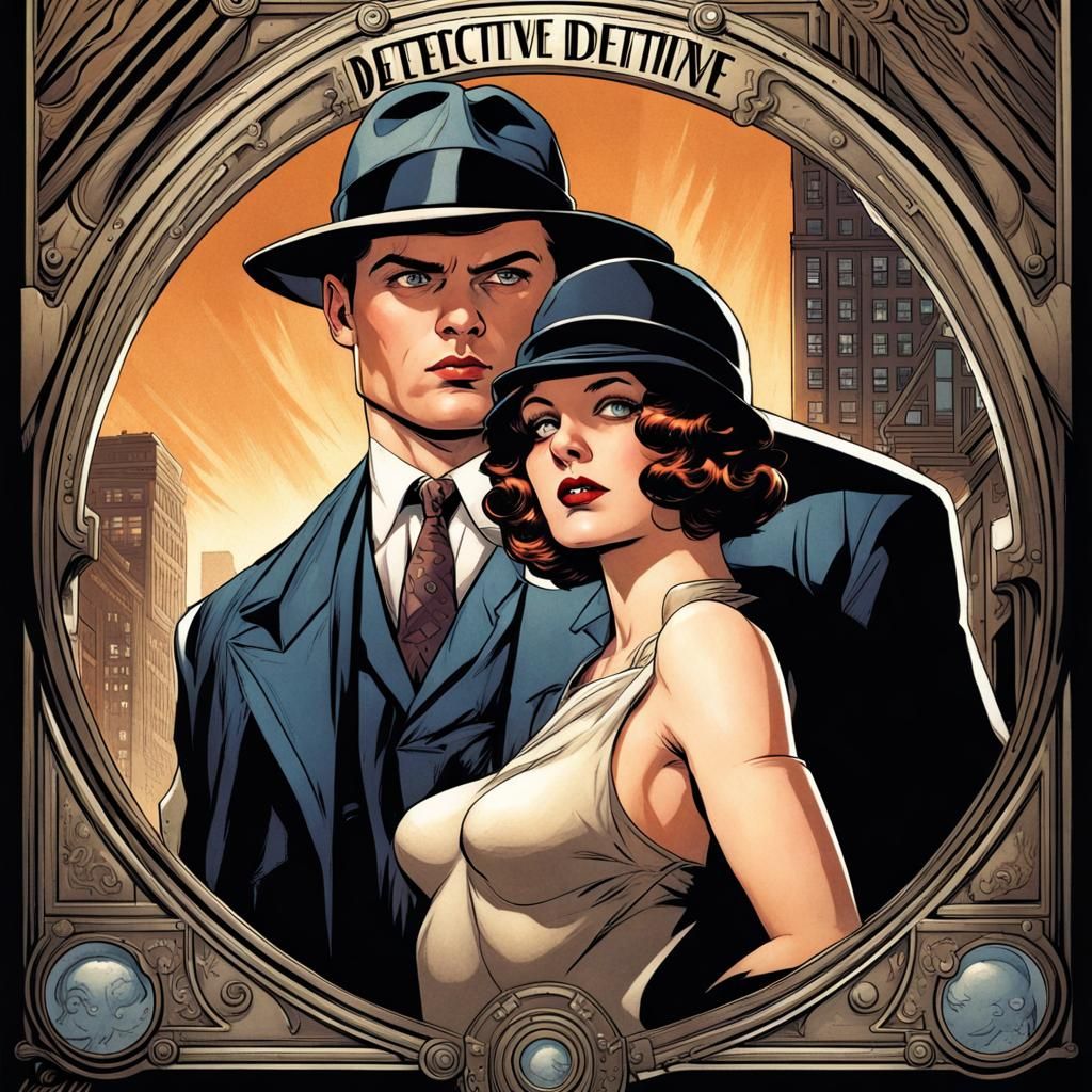 1920s Chicago detective comic book cover man and woman - AI Generated ...