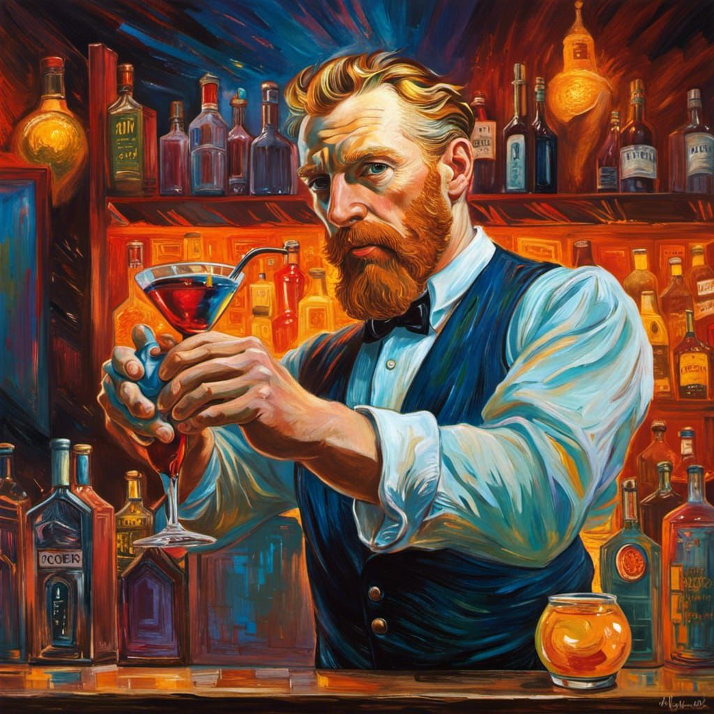 Vincent Van Gogh working as a bartender AI Generated Artwork