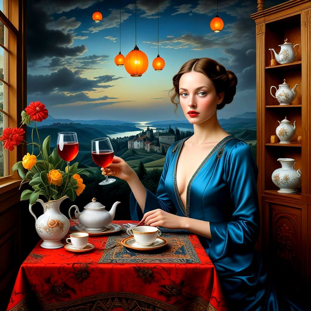 Hyperrealistic Portrait of Medieval Ladies in Twilight