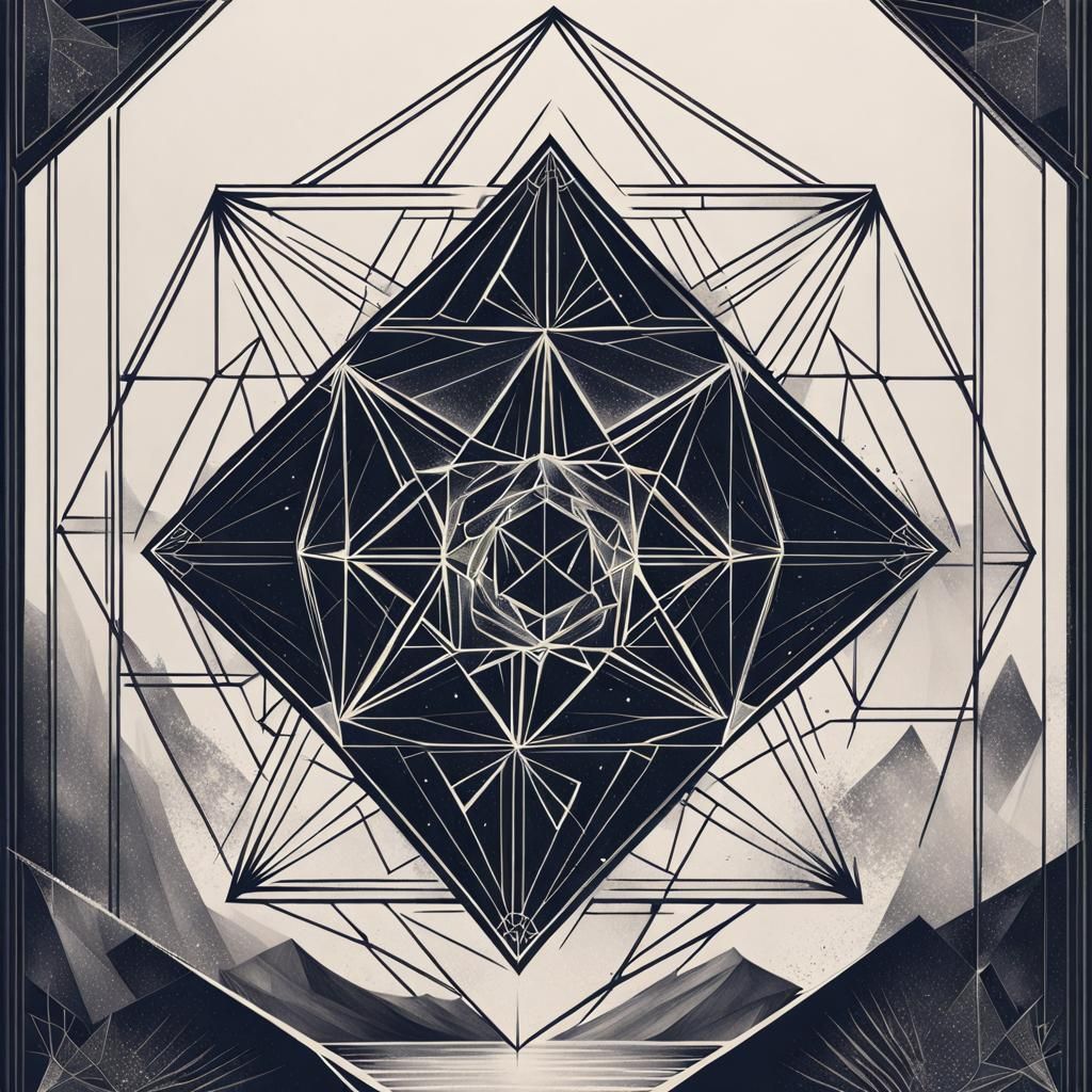 a geometric pentagon, tarot card design, in the style of ross tran ...