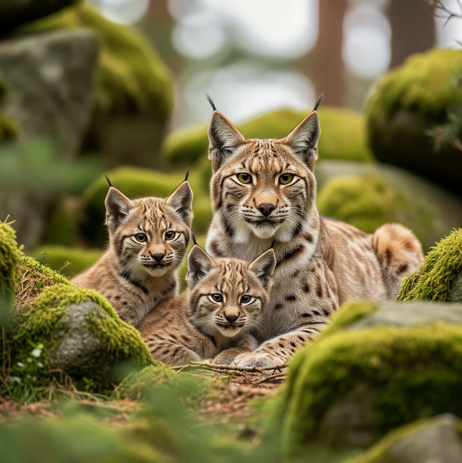 Lynx Family in Harz Mountains (Germany)