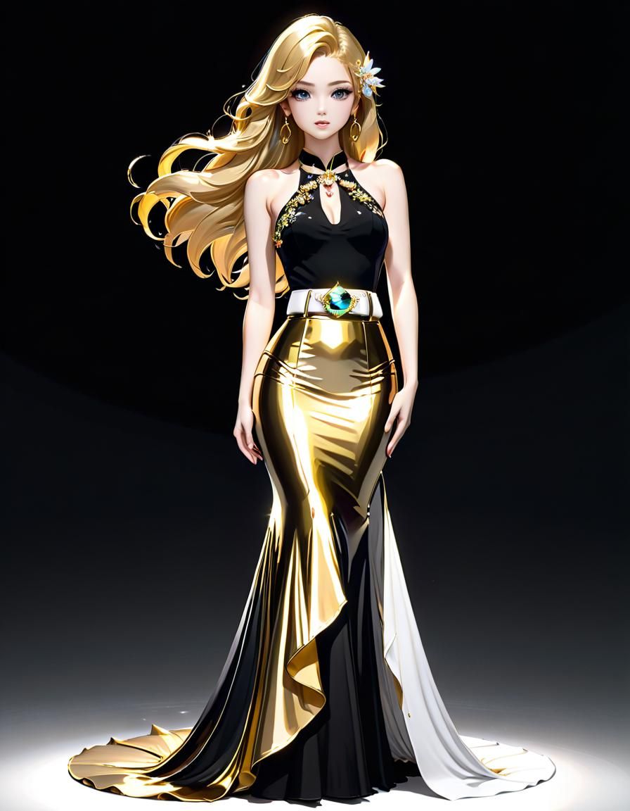 Gold (Mermaid Dress with Halter Style Gem Encrusted Black To...