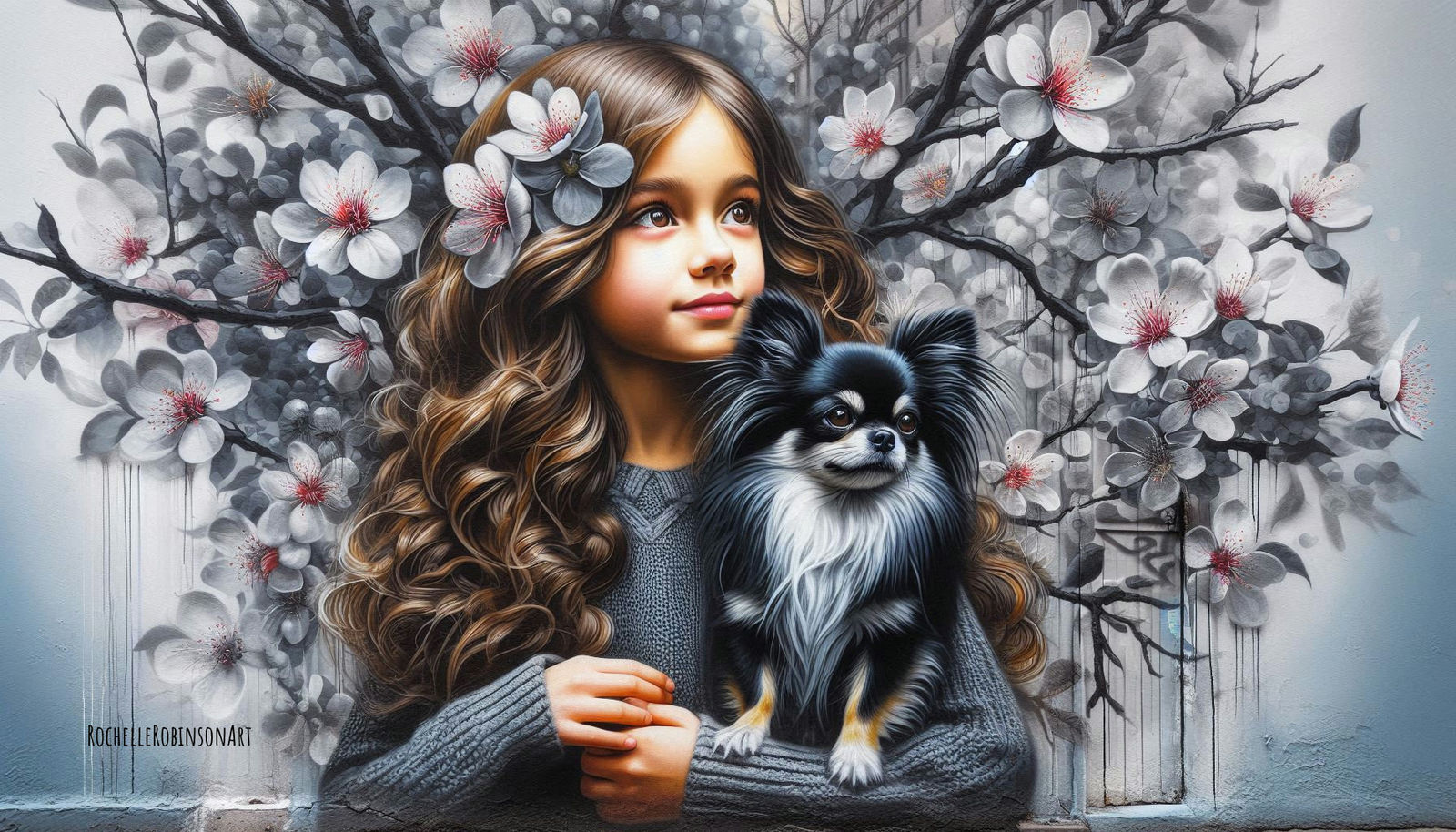 A Young Girl And Her Dog Peanut