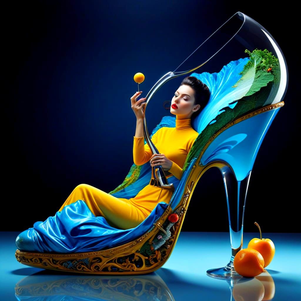 Surrealistic Hyperrealistic Portrait of a Dressed Woman in a...