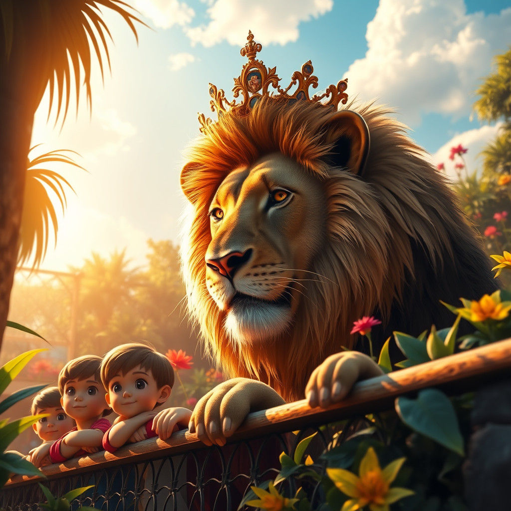 Lion with Crown in Zoo: Fantasy Concept Art