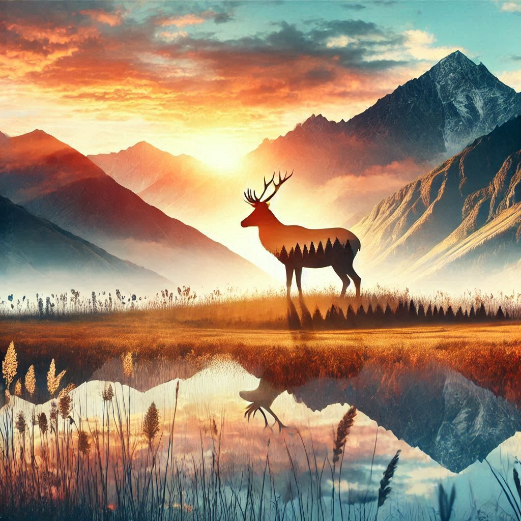 double exposure beautiful fantasy DALL-E 3 portrait landscape..