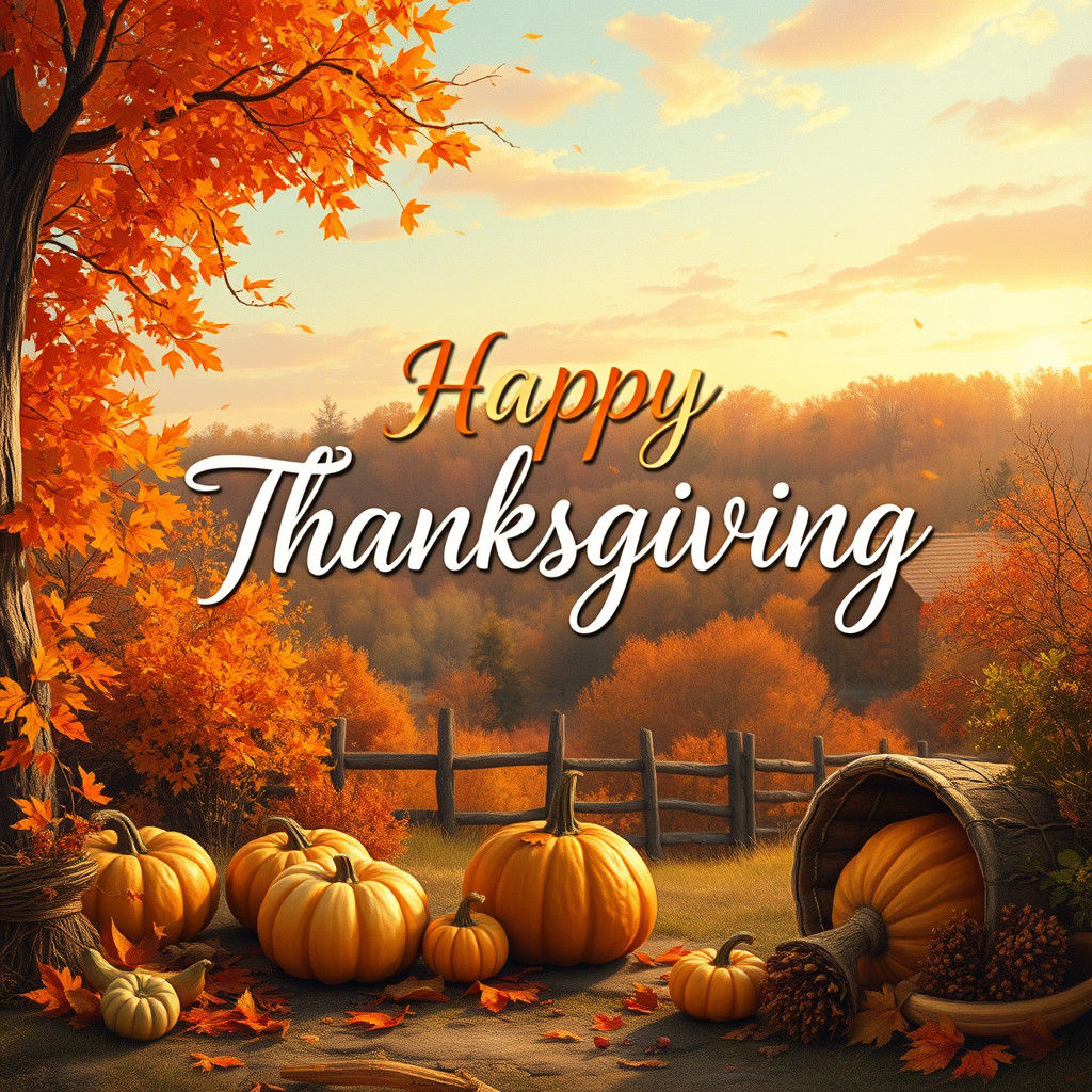 Beautiful fall artwork with the words "Happy Thanksgiving"