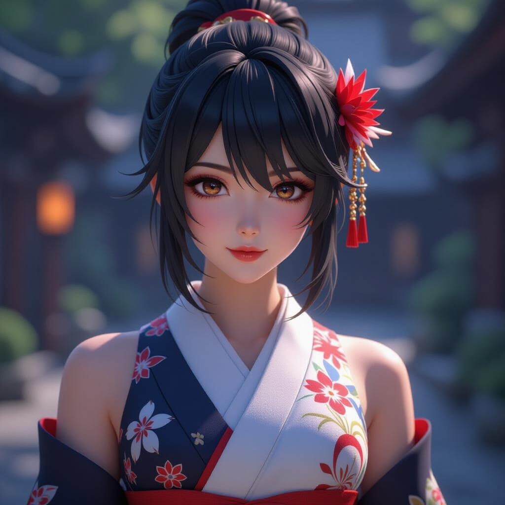 Photorealistic Japanese Woman in Genshin Impact Style