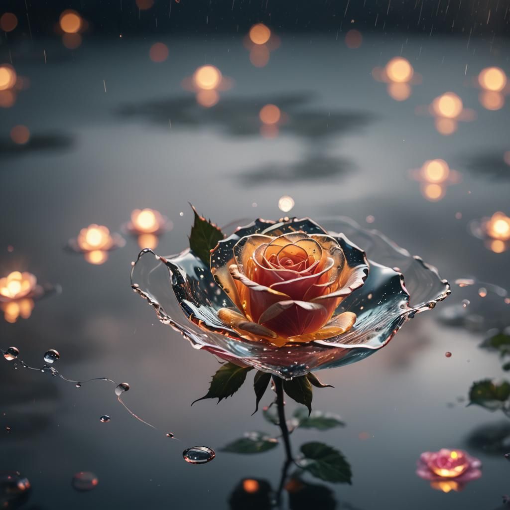 Glass Rose Floats in Ethereal Fantasy Scene