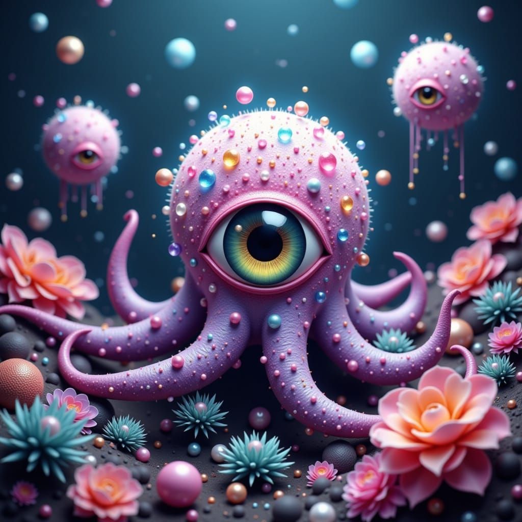 Adorable Floating Eyeball Octopus in Whimsical Japanese Pop ...