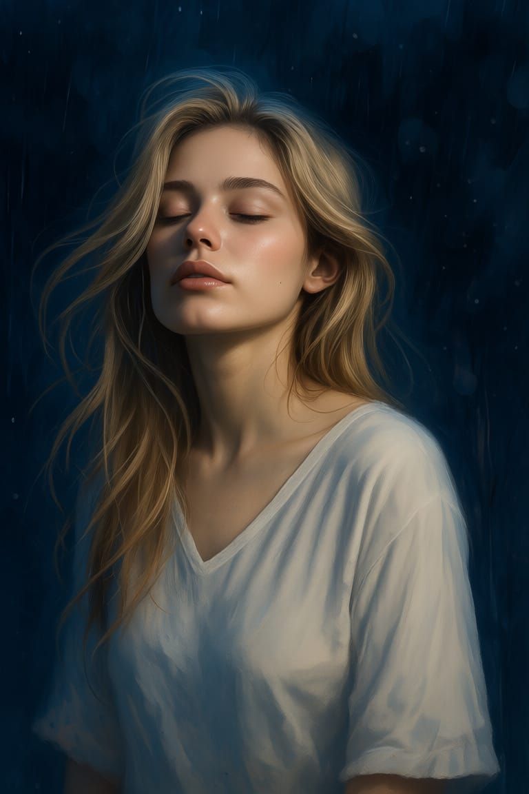 A beautiful, ethereal woman with flowing blonde hair and clo...