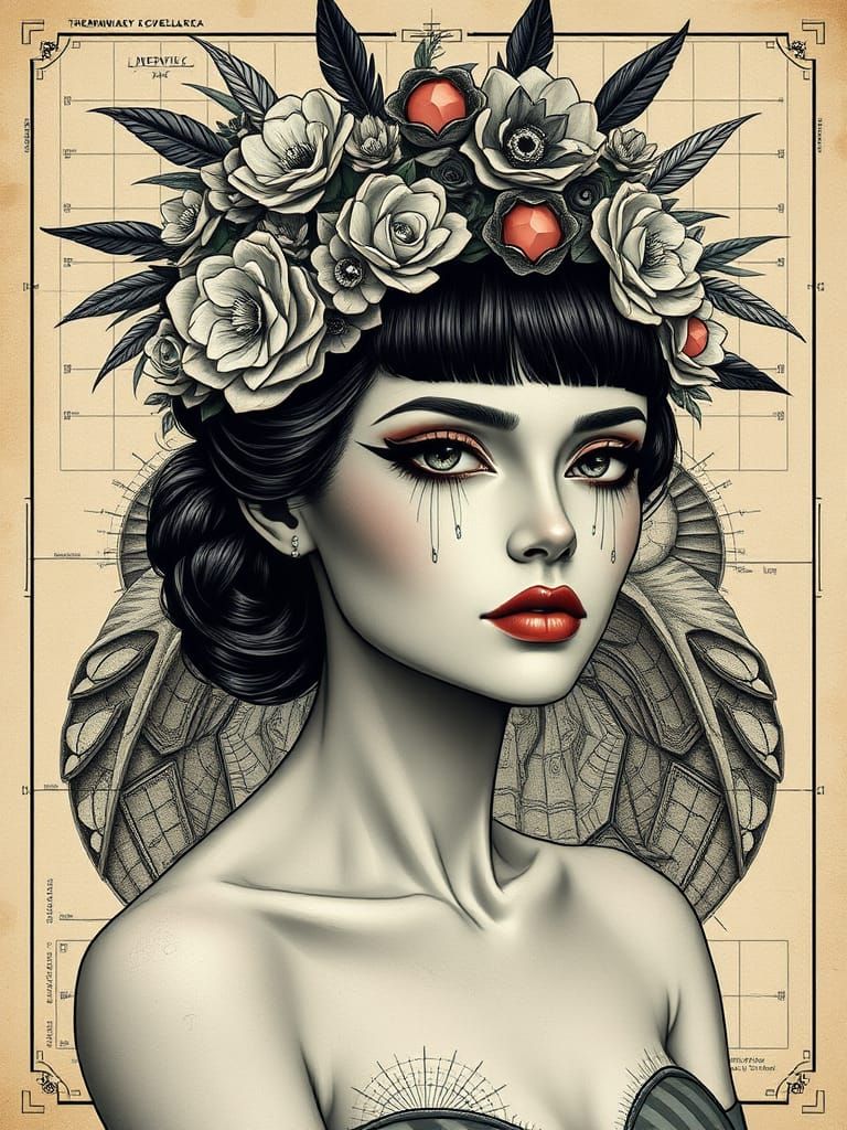 Regal Flapper Goddess in Futuristic, Avant-Garde Style