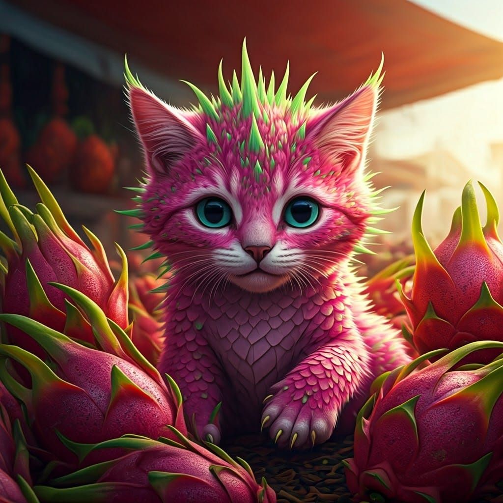 Dragon Fruit Kitten  by @KaideusAkara