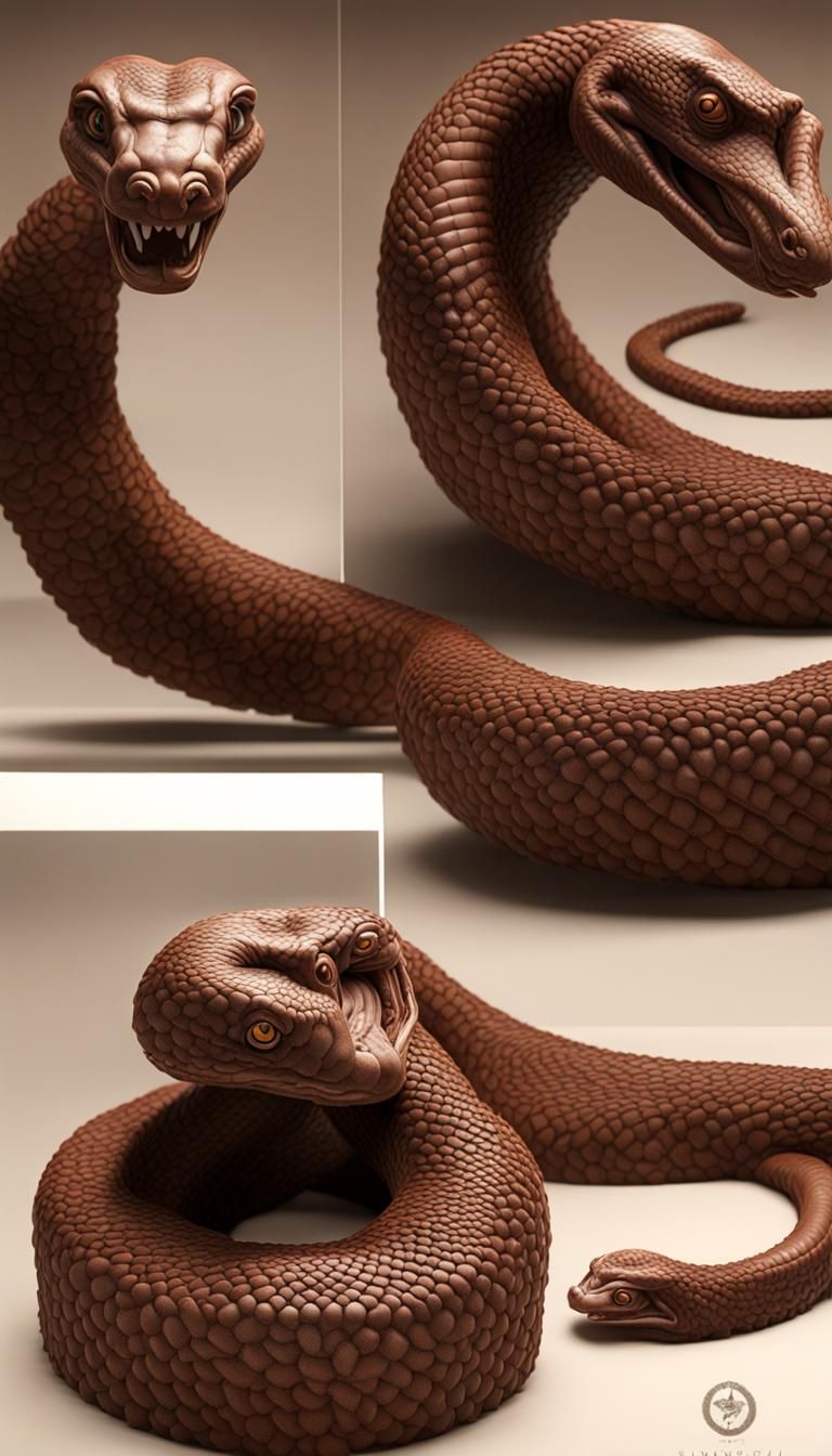 A 3d scuplted chocolate coiled  boa snake cake intricate det...