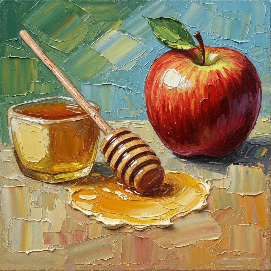 Vivid Impasto Apple and Honey Painting