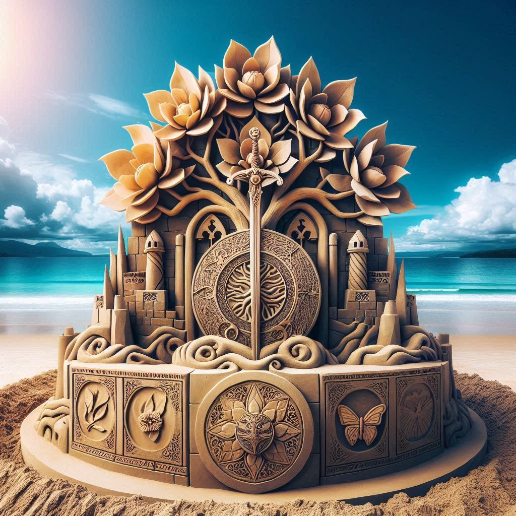 Sand sculpture artwork Excalibur 3