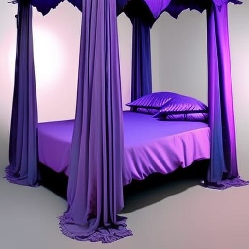 Ethereal purple gothic canopy bed with purple blanket& cobalt blue