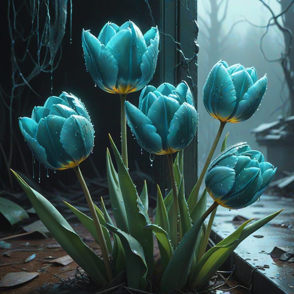 Delicate Chrome Tulips in Mysterious Cobweb Veil