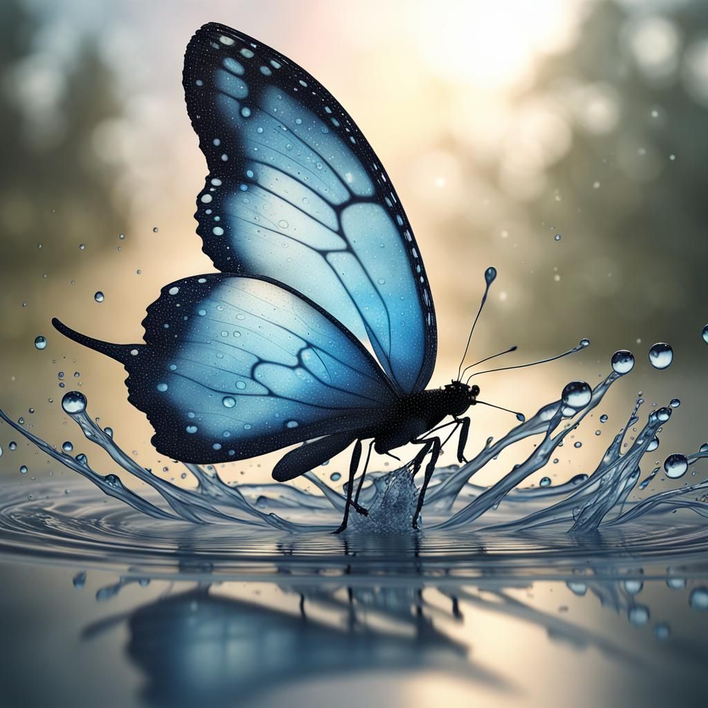 high quality, highly detailed, 8K Ultra HD, butterfly made of water ...