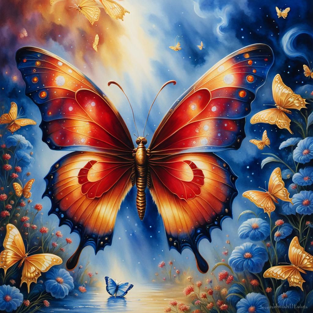 red gold blue Butterfly - AI Generated Artwork - NightCafe Creator